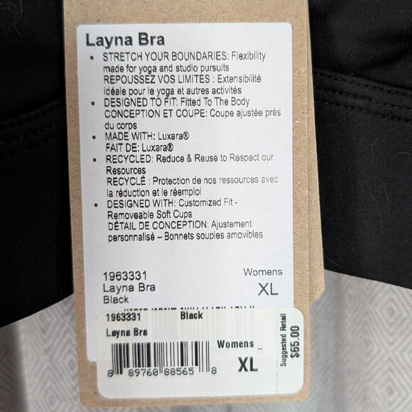 NWT prAna Black Layna Sports Bra - Medium Impact Sz XL - Picture 3 of 7